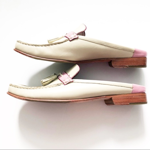 Cole Haan Tassel Cream & Pink Loafer Mule Slide - Picture 5 of 14